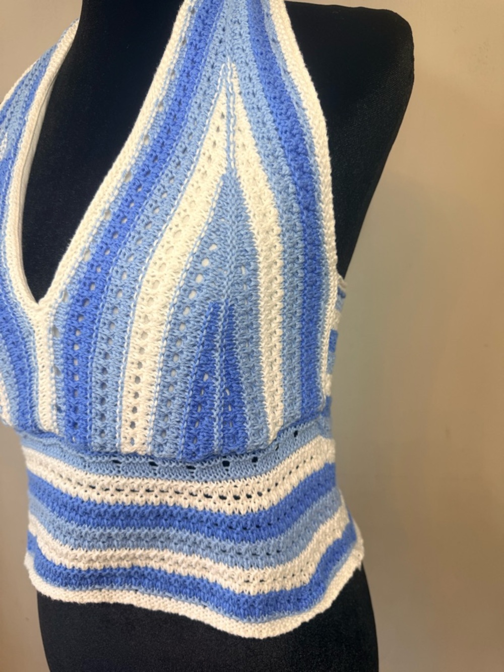 Hollister Blue and White Crochet Halter Top - Picture 3 of 6